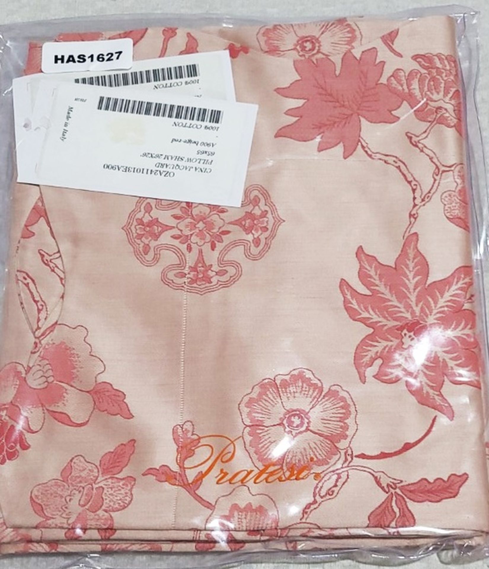 Set Of 2 x PRATESI 'Cina' Jacquard Pink Floral Print Pillow Shams (50x75cm)