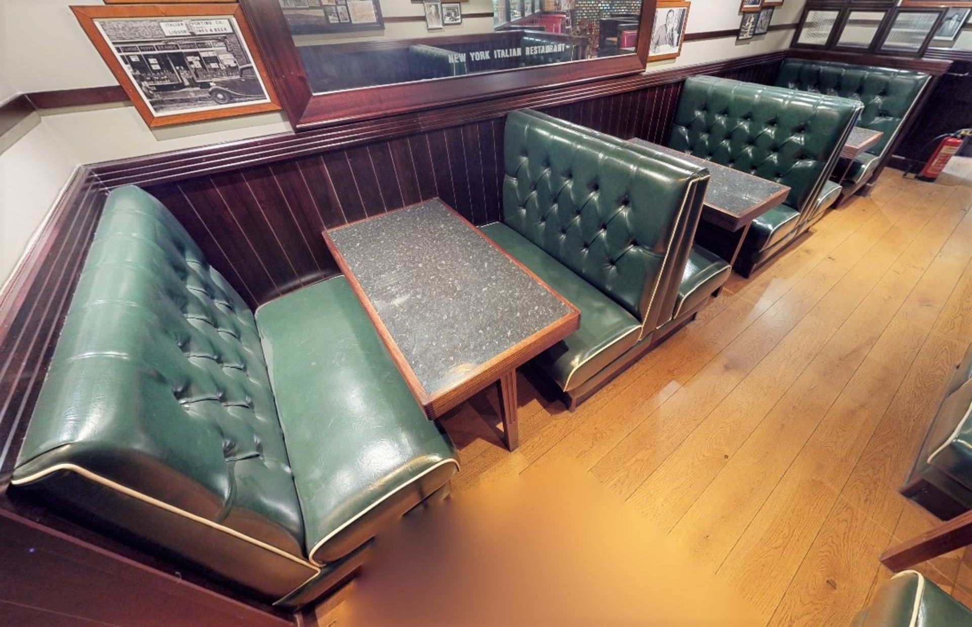 Large Collection of Restaurant Seating Benches and Tables From a Popular 1950's Inspired Italian-