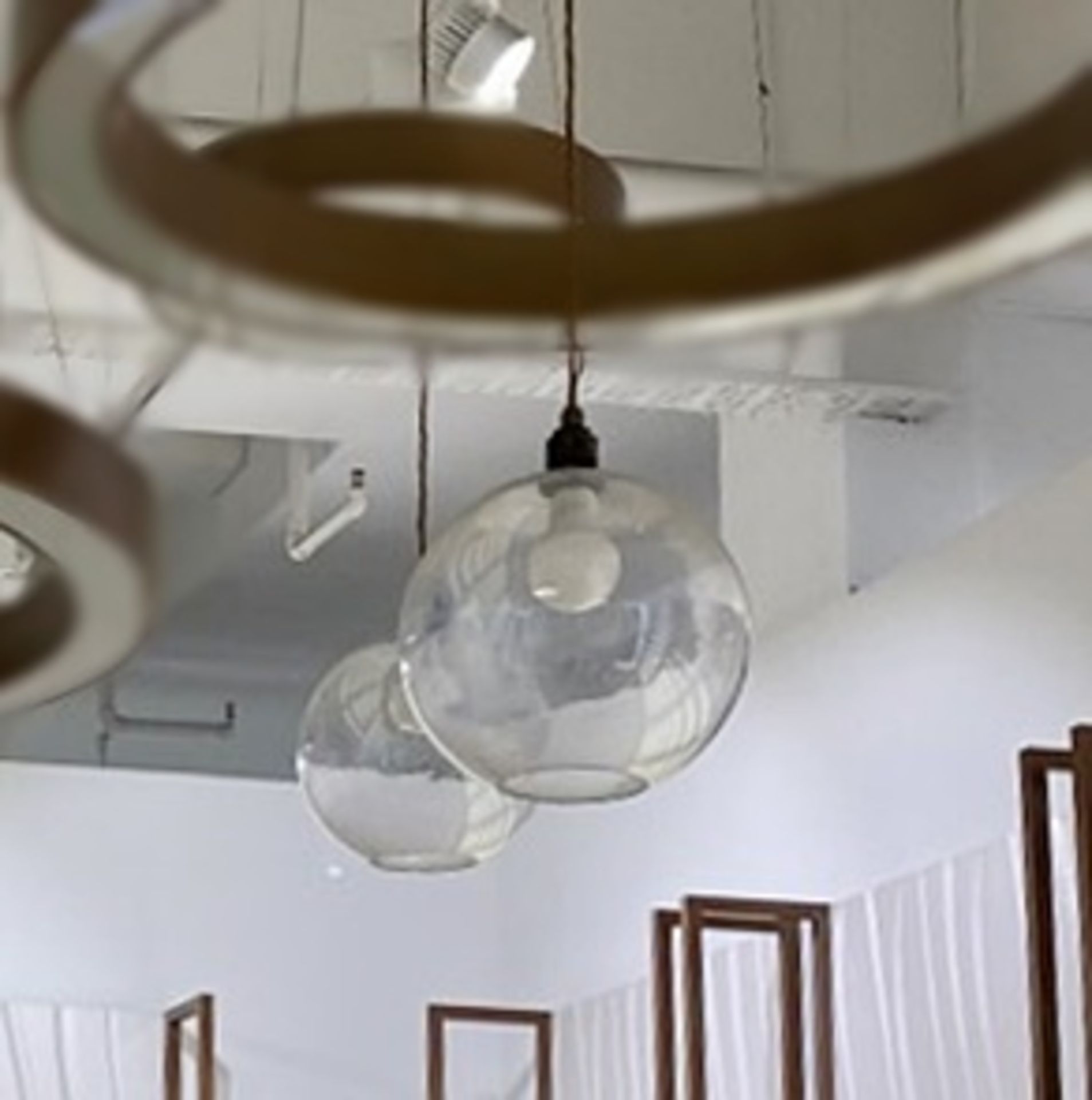 2 x Commercial Designer GLOBE Pendant Lights With Clear Acylic Shades - Recently Removed From A