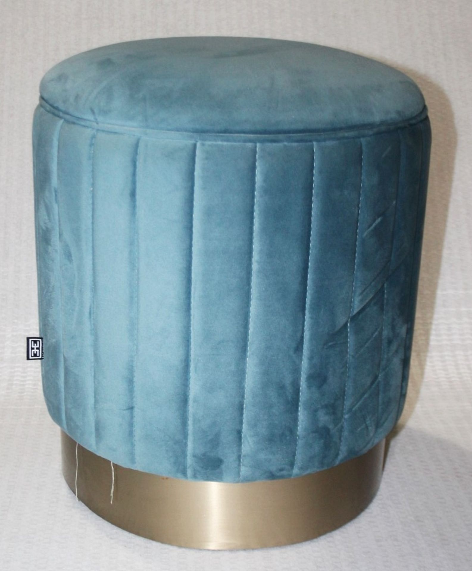 1 x EICHHOLTZ 'Allegra' Luxury Teal Velvet Vanity Stool, With A Brass Base - Original Price £850.00 - Image 3 of 6