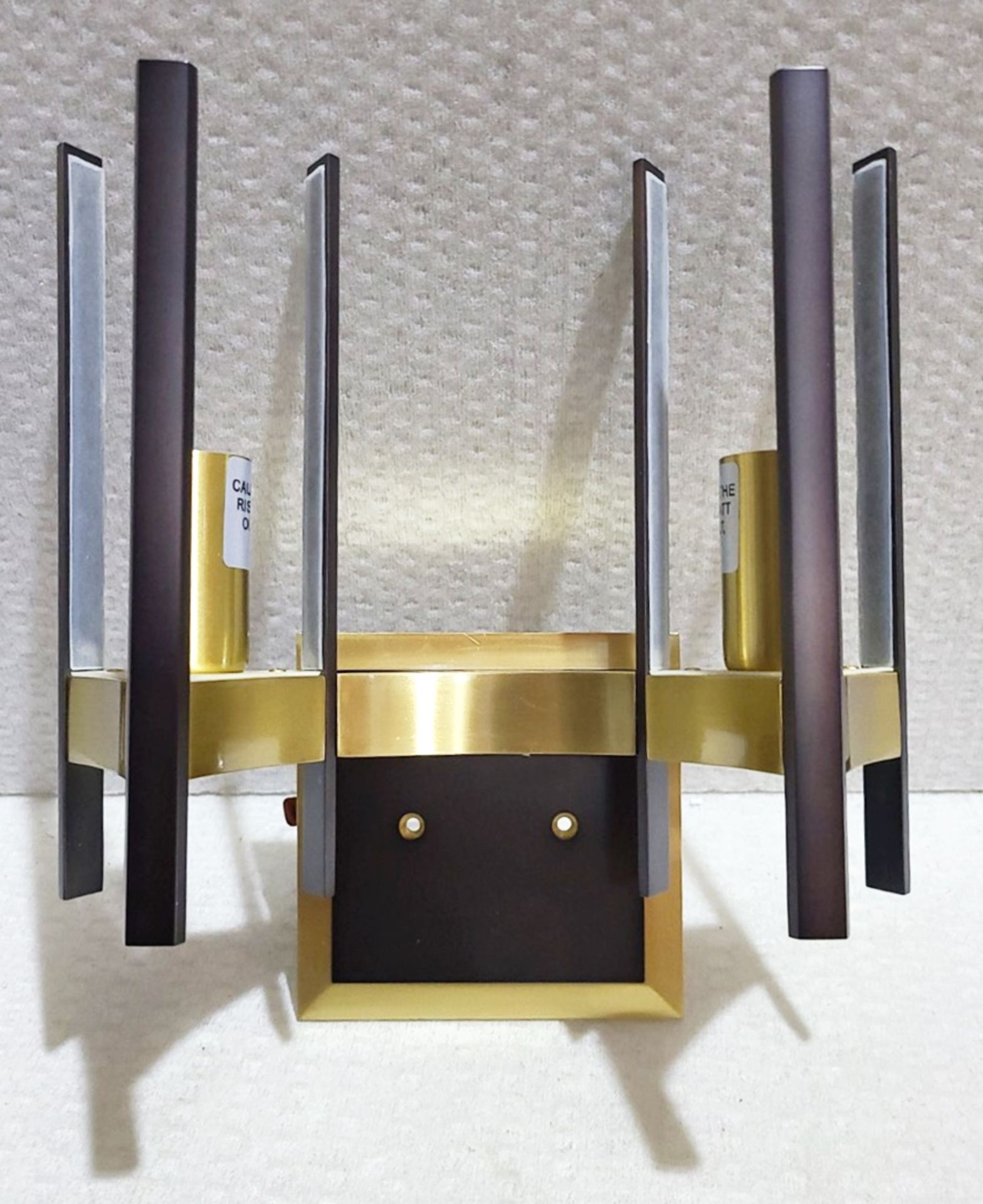 1 x CHELSOM Double Arm Design Wall Sconce In Black Bronze and Brass with Glass Inserts - Wired In - Image 3 of 8