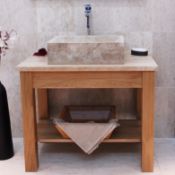 1 x Stonearth 'Prestige' Open Shelf 900mm Countertop Washstand - American Solid Oak - RRP £640