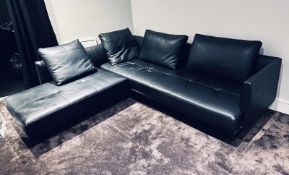 1 x WALTER KNOLL Designer Corner Sofa, Upholstered In A Soft Black Leather