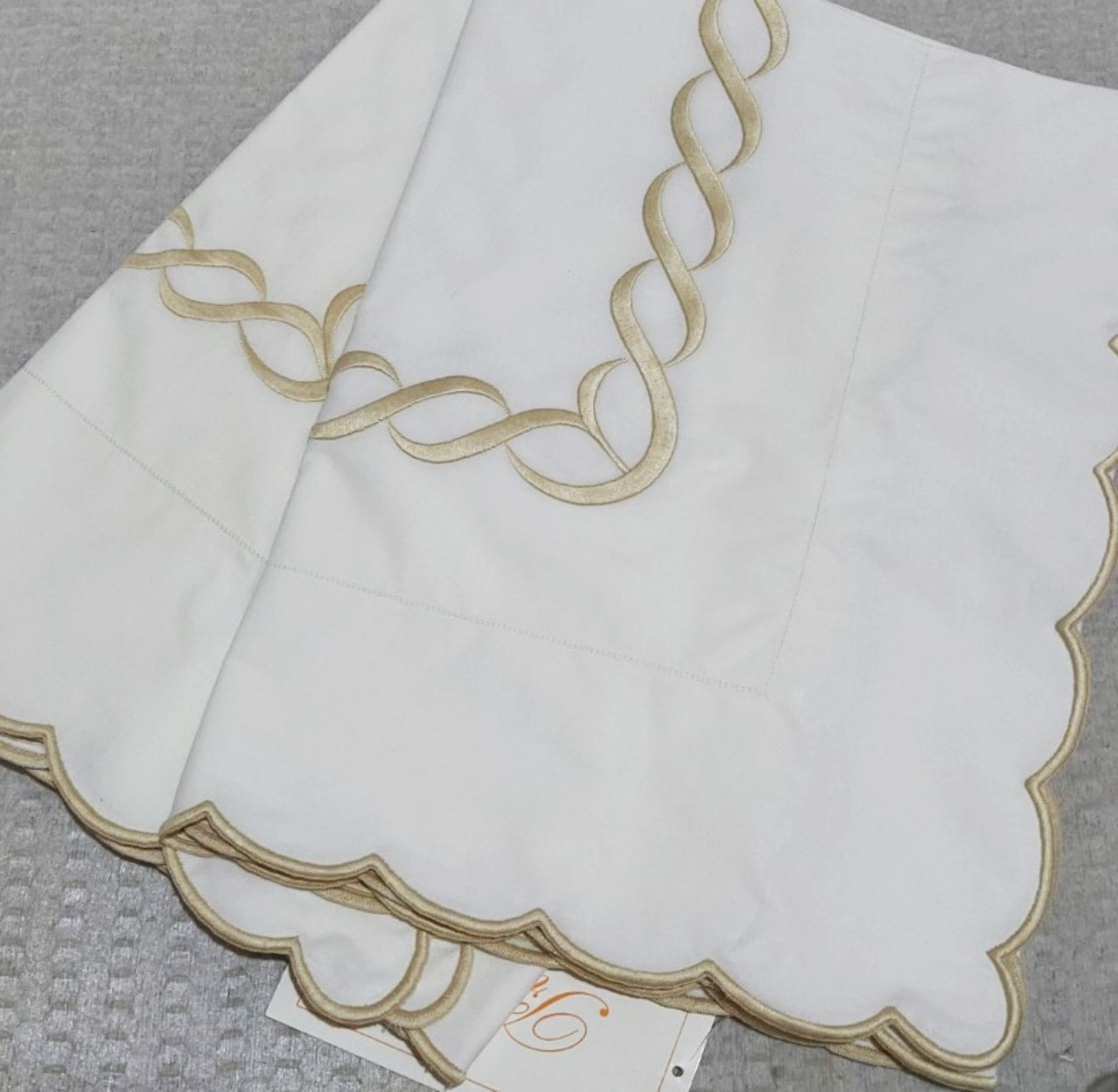 Set Of Two x PRATESI Treccia Infinity Gold Embroidered Pillow Sham On Angel Skin 50x75cm