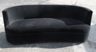 1 x Stylish Curved Sofa Richly Upholstered In Black Velvet - Showroom Example