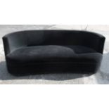 1 x Stylish Curved Sofa Richly Upholstered In Black Velvet - Showroom Example