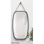 1 x PRESENT TIME 'Idyllic' Long Black Wood Framed Mirror with Leather Look Cord Hanger 74x43cm