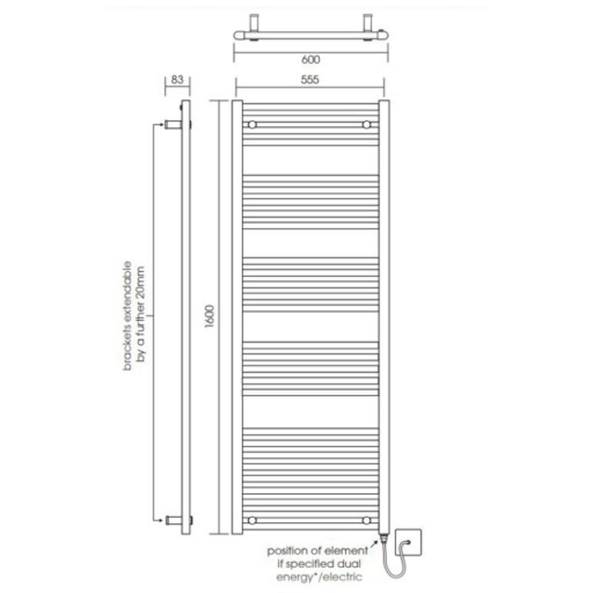 1 x Arley LoCo Straight 600x1500mm Matt Black Towel Ladder Rail Radiator - New Boxed Stock - Image 2 of 2