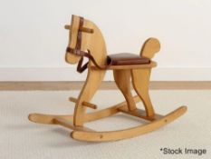 1 x MOULIN ROTY Traditional Wooden Rocking Horse With Imitation Leather Seat And Bridle