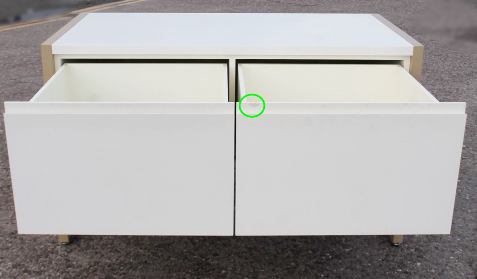 A Pair Of Large Matching Retail Display Units With 2-Drawer Storage In White And Gold - Image 6 of 8