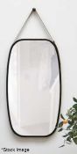 1 x PRESENT TIME 'Idyllic' Long Black Wood Framed Mirror with Leather Look Cord Hanger 74x43cm