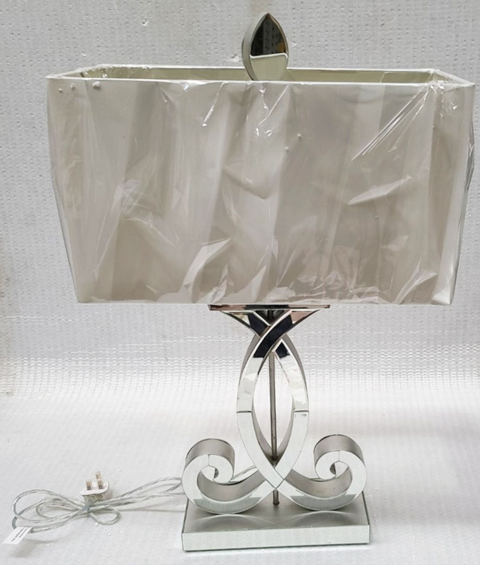 1 x BLUESUNTREE Mirrored Curl Lamp With Dulled Silver Finish Edges With Rectangular Shade 82cm - Image 6 of 12