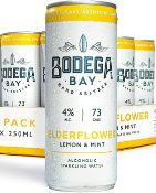 24 x Bodega Bay Hard Seltzer 250ml Alcoholic Sparkling Water Drinks - Elderflower Lemon & Mint