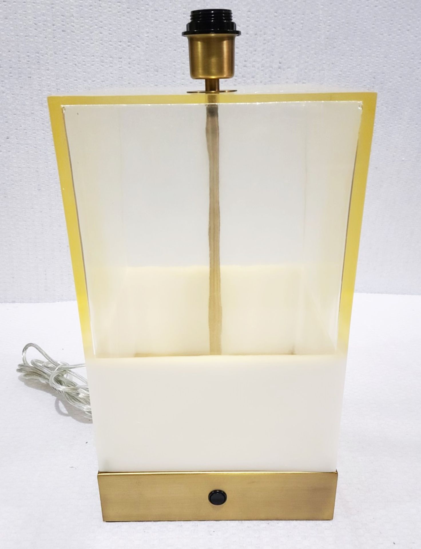 1 x CHELSOM Rectangular Gold Tinted Glass Box Table Lamp With Stone Lower Third And Brass Base