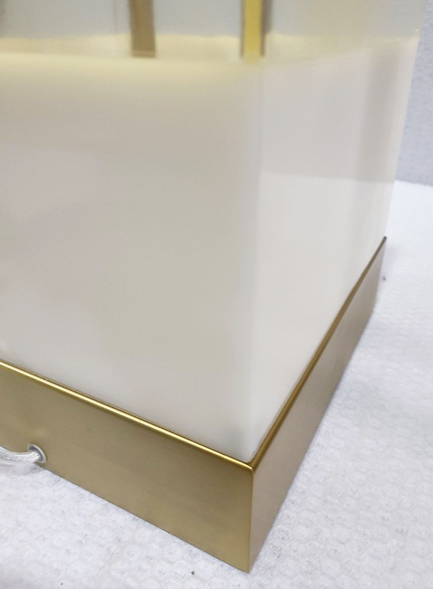 1 x CHELSOM Rectangular Gold Tinted Glass Box Table Lamp With Stone Lower Third And Brass Base - Image 4 of 10