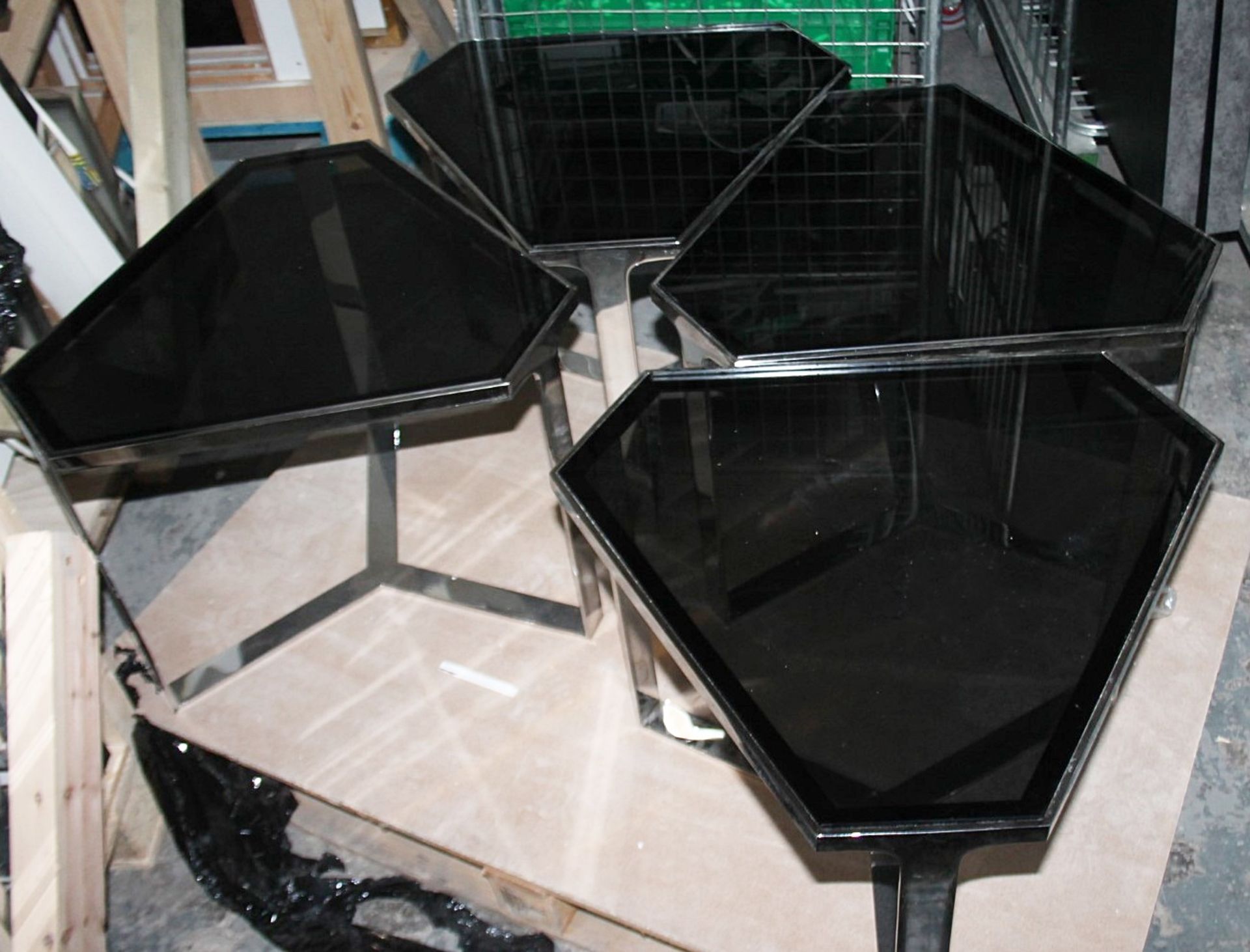 1 x Designer 5-Section Geometric Coffee Table, With Tinted Glass Tops and Chromed Bases - Image 6 of 6