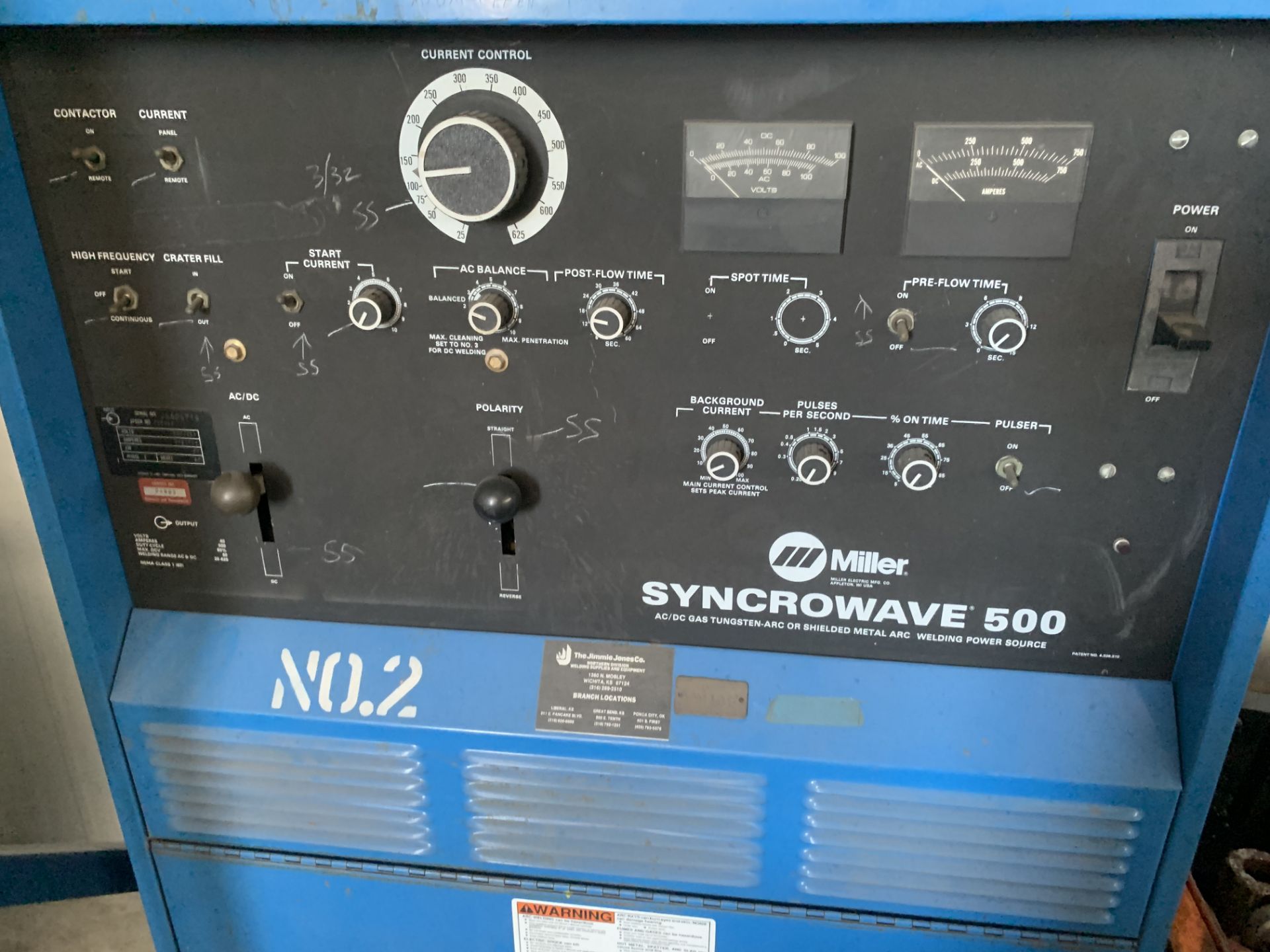 Miller synchrowave 500AC/DC gas tungsten-arc or shielded metal arc welding power source; single - Image 3 of 8