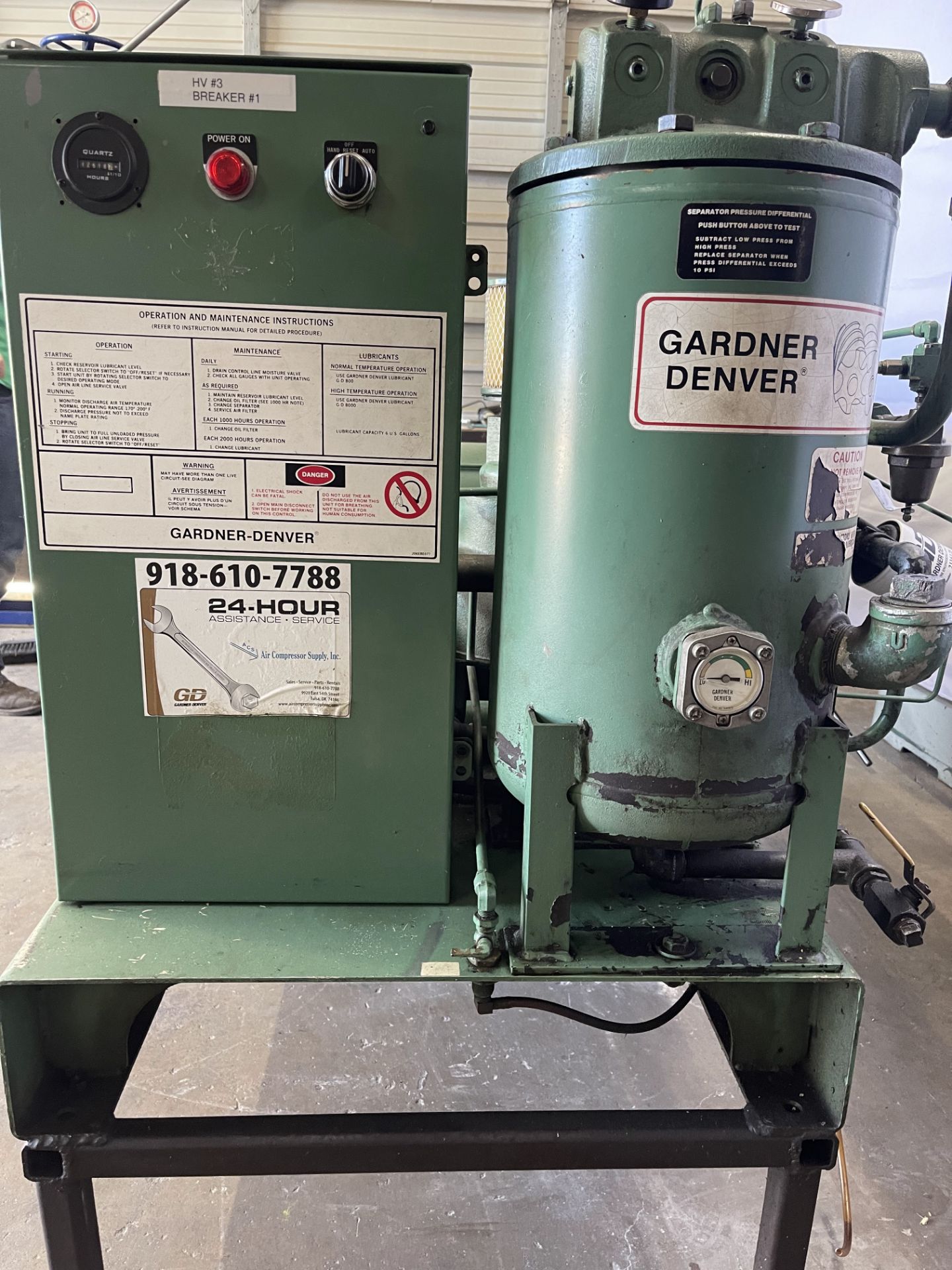 Gardner Denver Scroll Compressor; 30HP ;Model EBEQGC; Serial No. M39129; nonworking- for parts or - Image 4 of 11