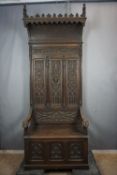 Neo-gothic, throne in oak 19th H255x94x52