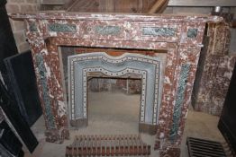 Fireplace in red marble with inserts in gray marble 19th H136x153x60
