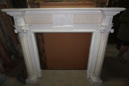 Fireplace in white marble with inserts in yellow marble 19th H148x184x35