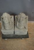 Couple consoles in white stone H26x28x35