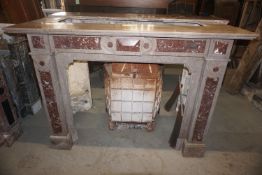 Fireplace in gray marble inlaid with red marble 19th H120x167x60