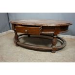 Oval coffee table in wood with drawer H50x80x121
