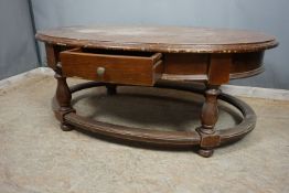 Oval coffee table in wood with drawer H50x80x121