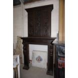 Finely sculpted fireplace in wood with upper part 19th H262x147x62