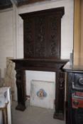 Finely sculpted fireplace in wood with upper part 19th H262x147x62