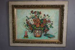 Oil on canvas, flower vase signed JL Dierickx H100x125