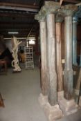 Lot (4) columns in wood based in stone H220