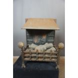 Fireplace in wrought iron and copper H70x57x35