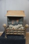 Fireplace in wrought iron and copper H70x57x35