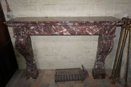 Fireplace in red marble with lion claws 19th H110x156x39