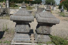 Couple of decorative vases in bluestone H130x72x72