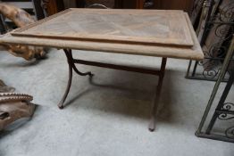 Table with leaf in wood and base in wrought iron H75X85X120