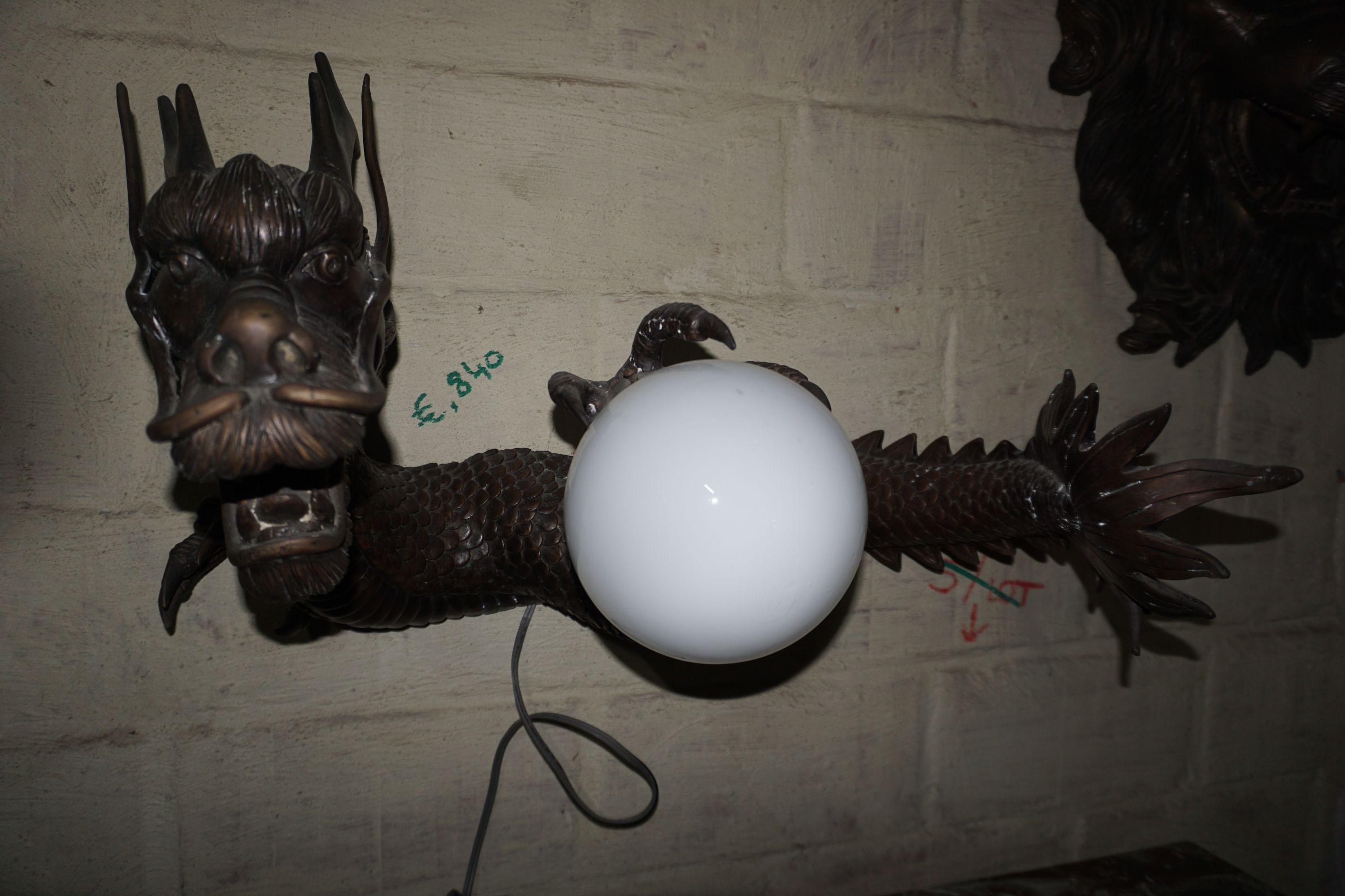 Wall lamp in bronze, dragon coming in and out of the wall - Image 3 of 3