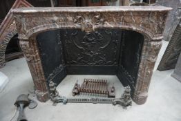 Fireplace in red marble with inside in cast iron 18th