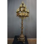 Monumental neogotic candlestick in copper and bronze 19th H175