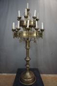 Monumental neogotic candlestick in copper and bronze 19th H170