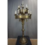 Monumental neogotic candlestick in copper and bronze 19th H170