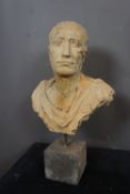 Bust on base in stone H63