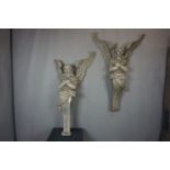 Couple of styled angel sculptures in wood H120x74 19th