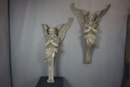 Couple of styled angel sculptures in wood H120x74 19th