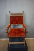 Neo gothic, finely sculpted armchair in wood with upholstery H118x59x64