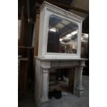 Fireplace in white marble with trupeau in wood with mirror 19th H275x170x70