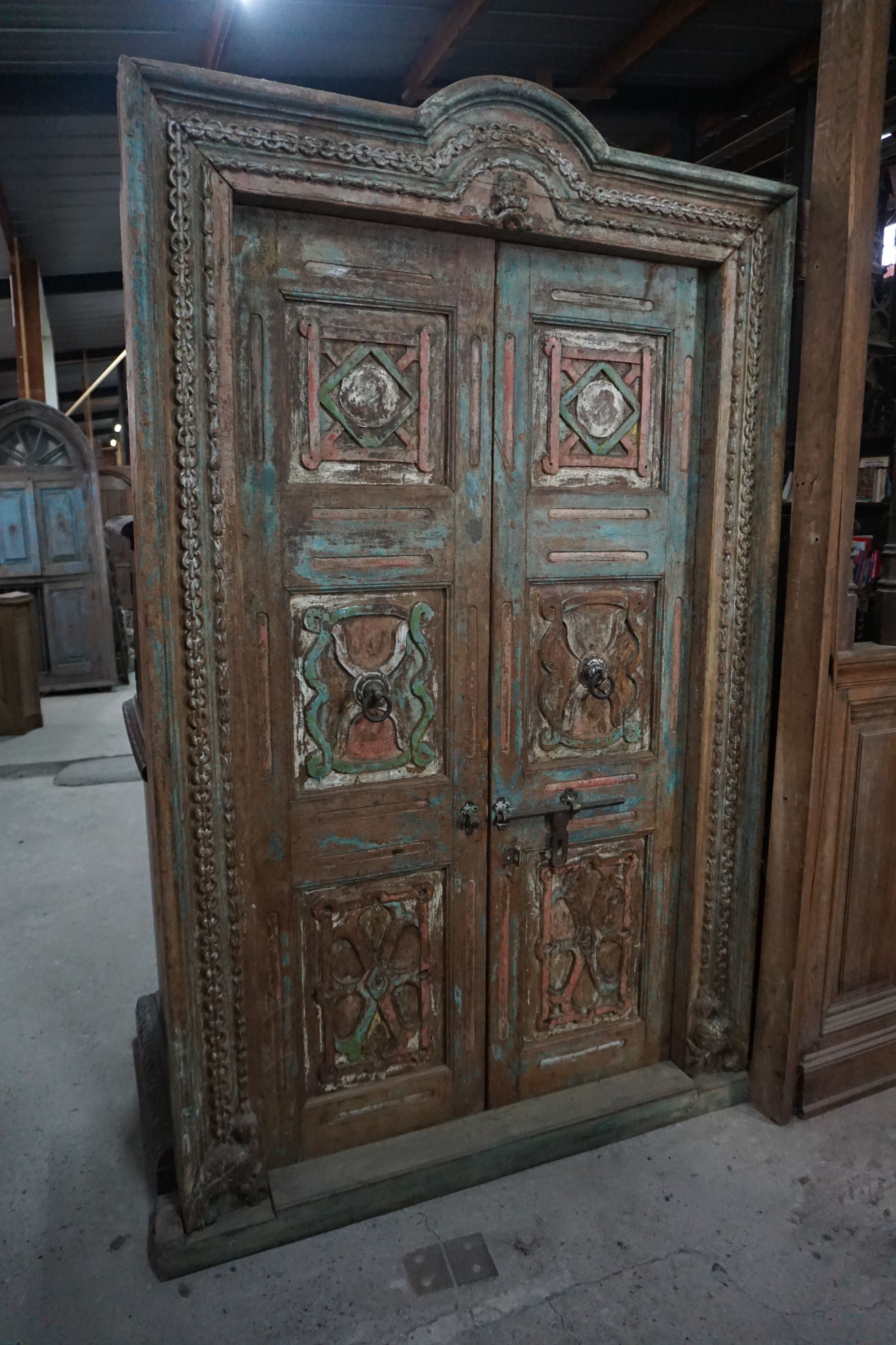 Double door / temple door in wood, Polychrome H218X133