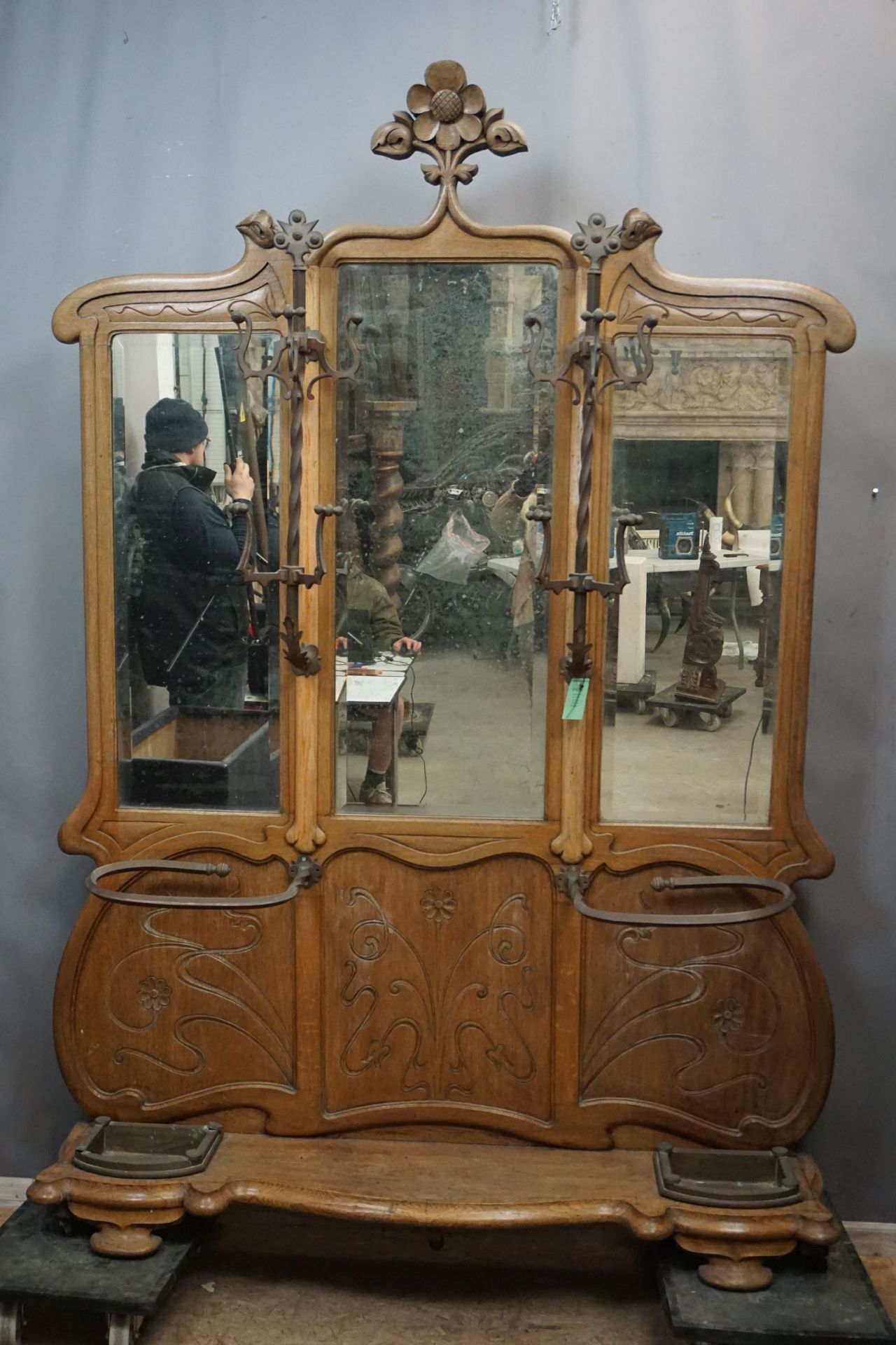 Special coat rack in wood, Art Nouveau H235X175x33
